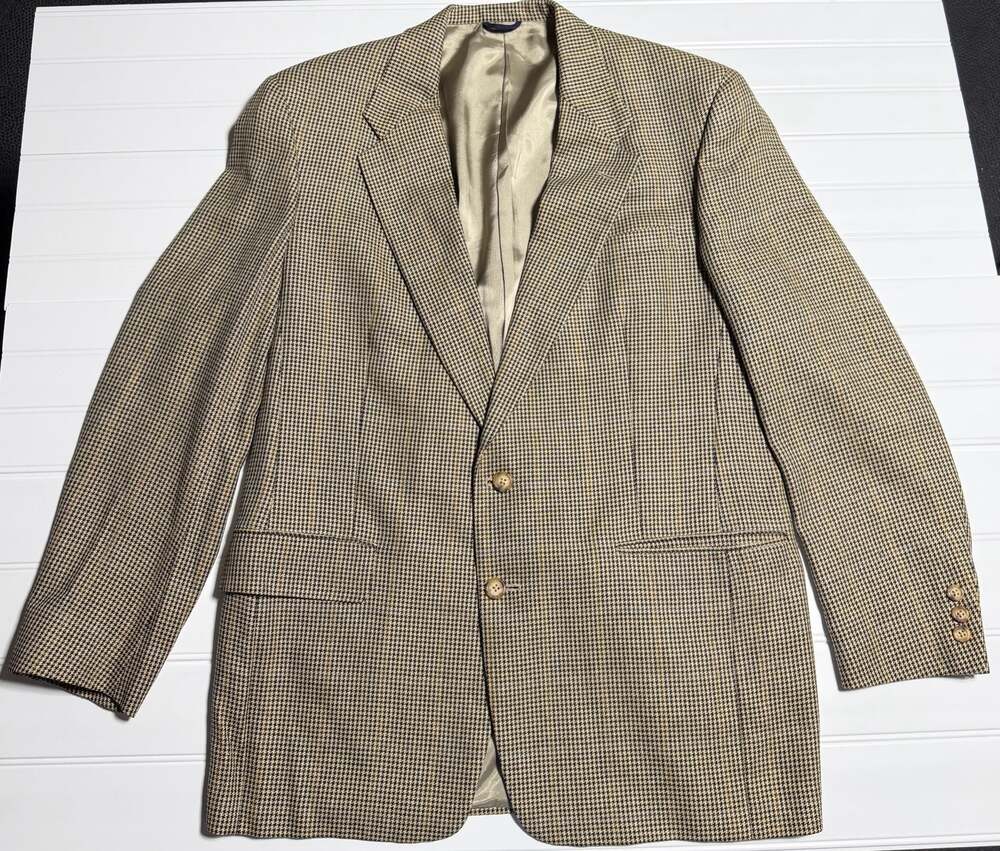 Vintage Burberry Silk & Wool Houndstooth Blazer Sport Coat 43L